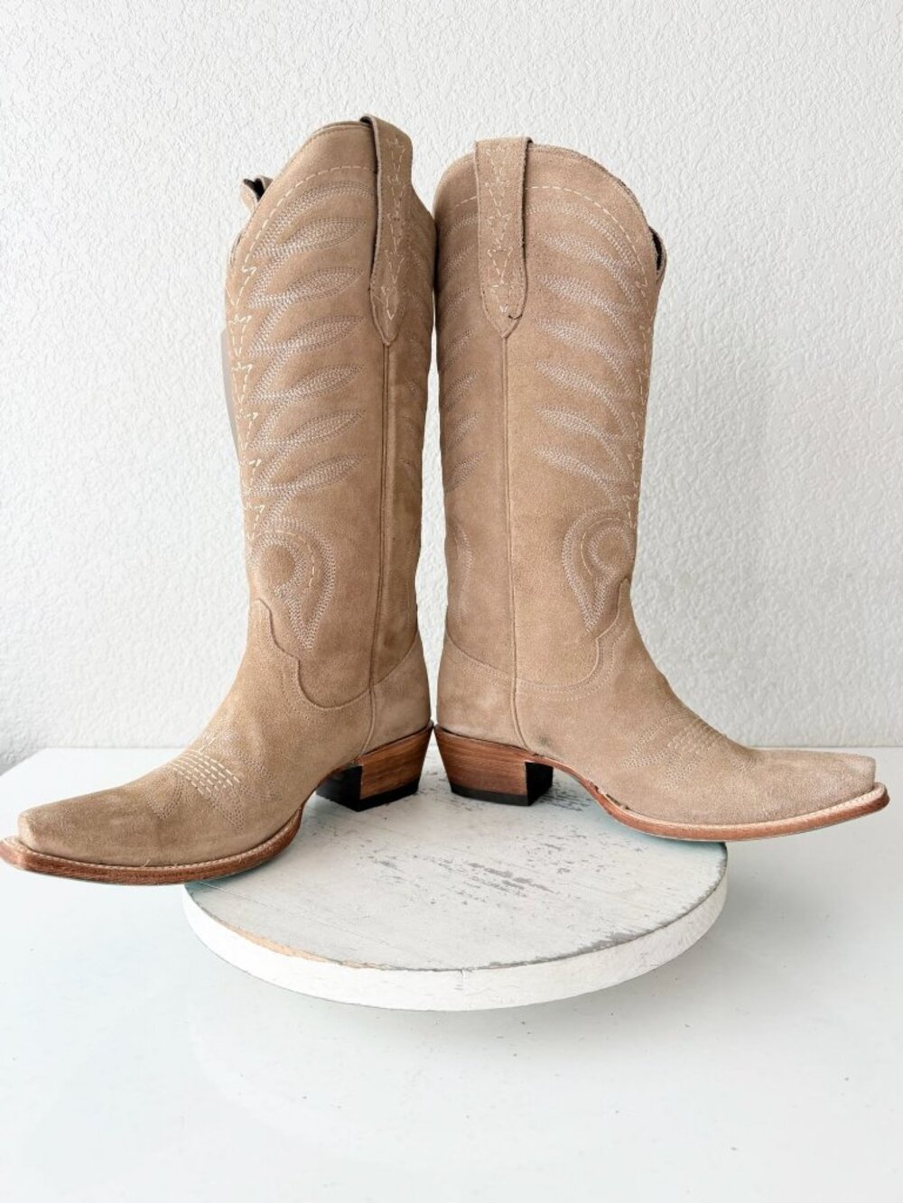 Lane SQUASH BLOSSUM Latte Suede Cowboy Boots Western Cowgirl Mid Calf Size 8 - Picture 9 of 12